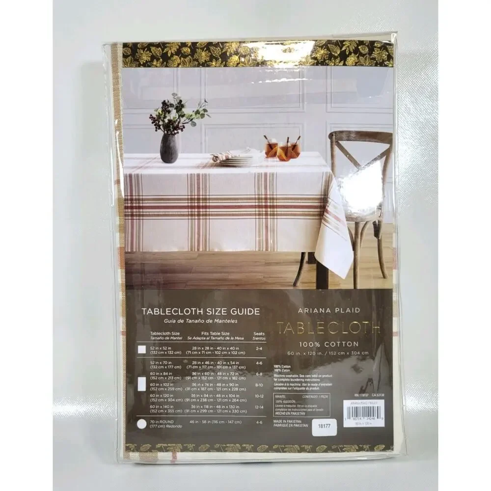 Ariana Plaid Tablecloth 60 x 120 Oblong Cotton Blend Multicolor Dining Kitchen